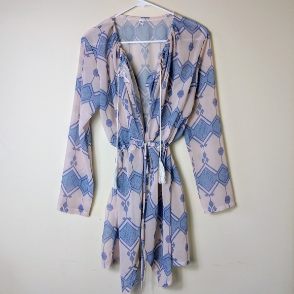 Vintage Tops - Geometric Print Kimono/Cover Up Blouse Size XL
